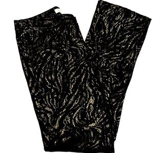 Cache black pants with gold foil and lace overlay